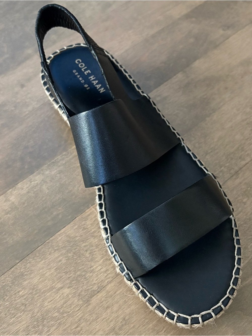 Cole Haan Cloudfeel Black Leather Espadrille Sandals Flats Platform Travel Sz7.5
